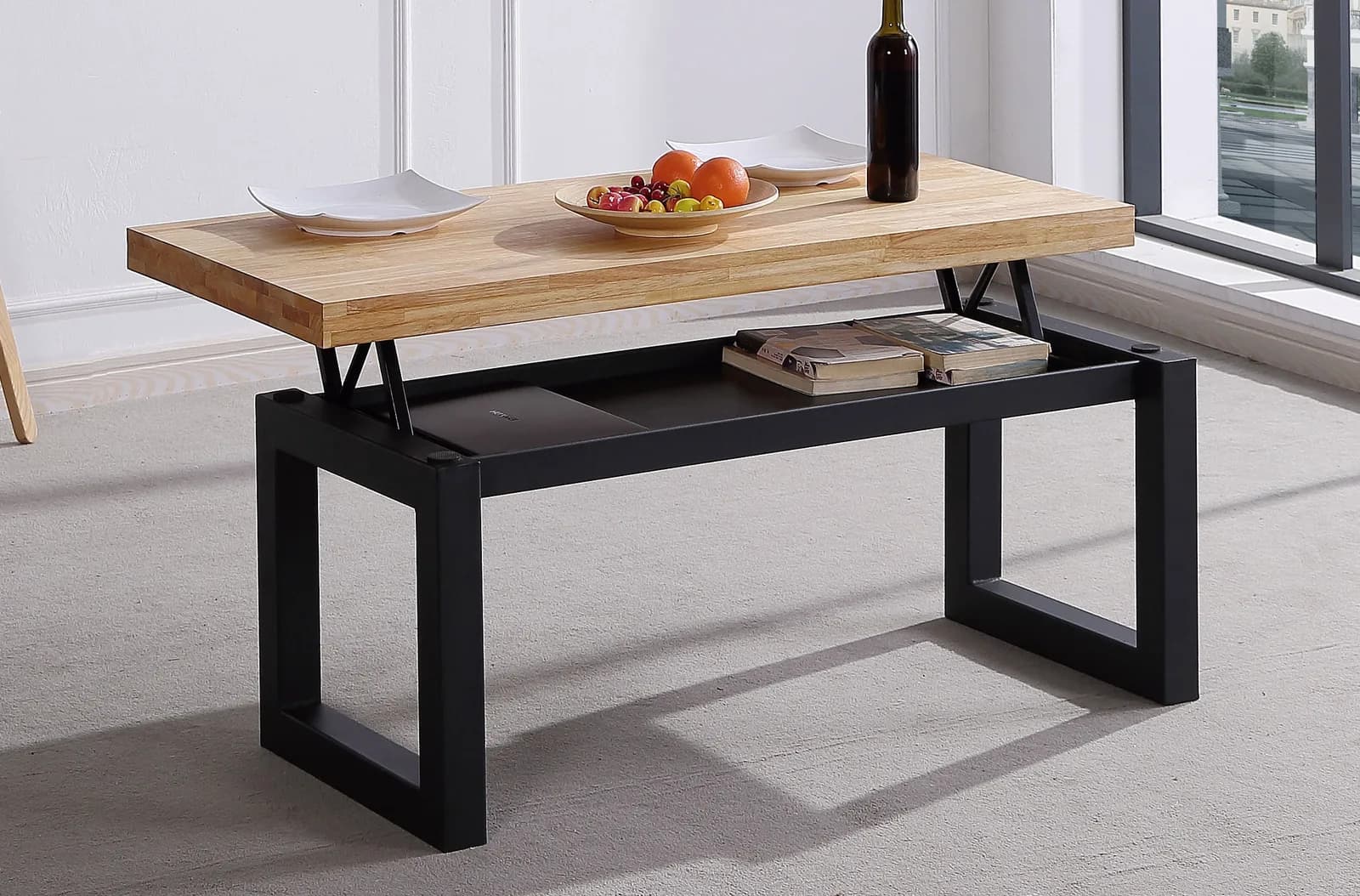 Mesa de centro elevable Loft, roble nordish / negro