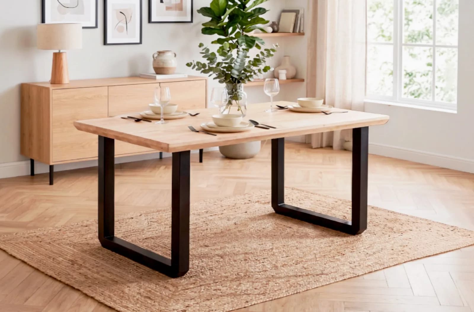 Mesa de comedor extensible Roma, roble nordish / negro