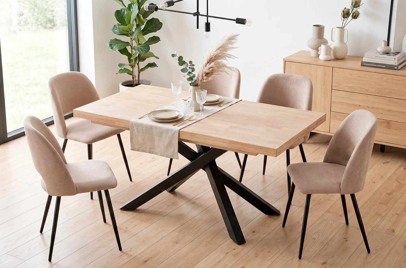 Mesa de comedor extensible Xena, roble nordish / negro