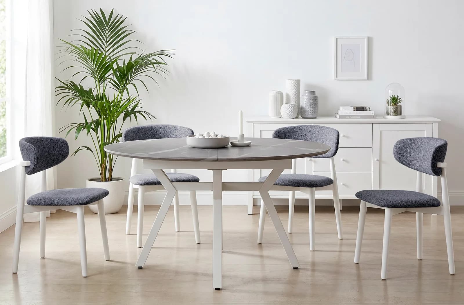Mesa de comedor redonda Paul, cerámica gris / blanco