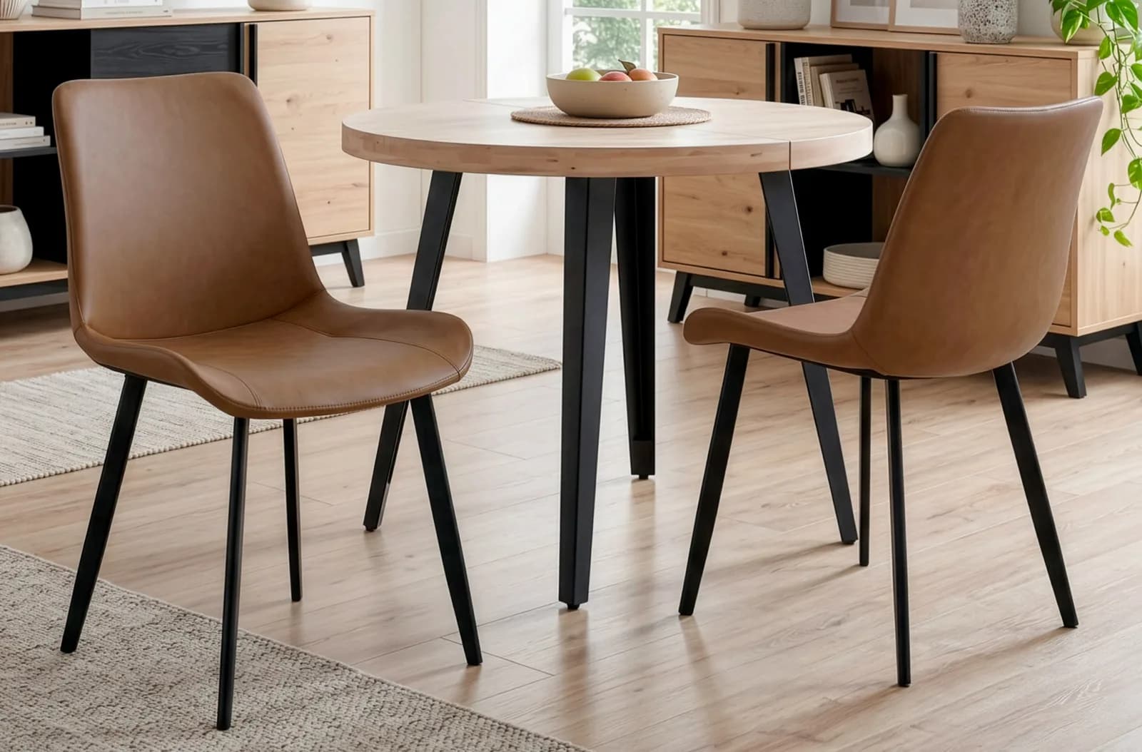 Silla de comedor Lis, piel sintética marrón