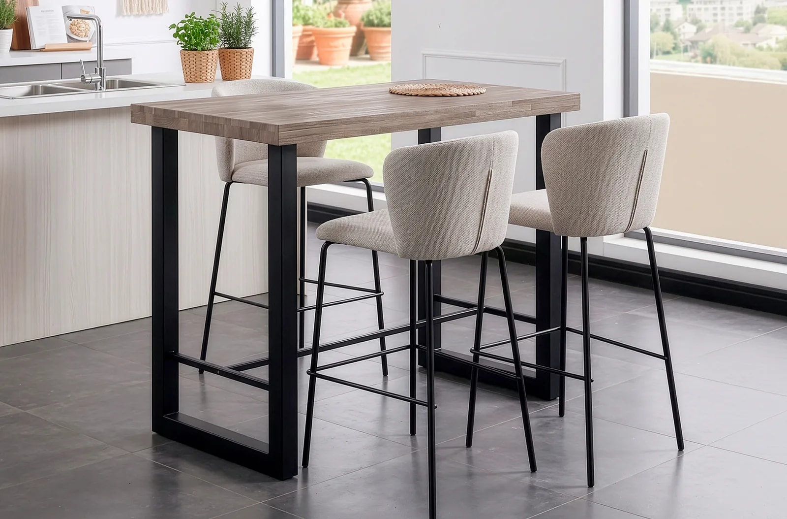 Mesa alta Loft, roble americano / negro en un salón