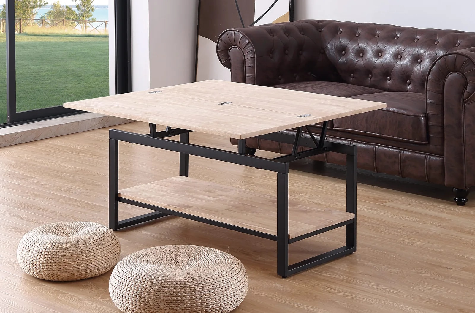 Mesa de centro elevable Steve, roble nordish / negro en un salón