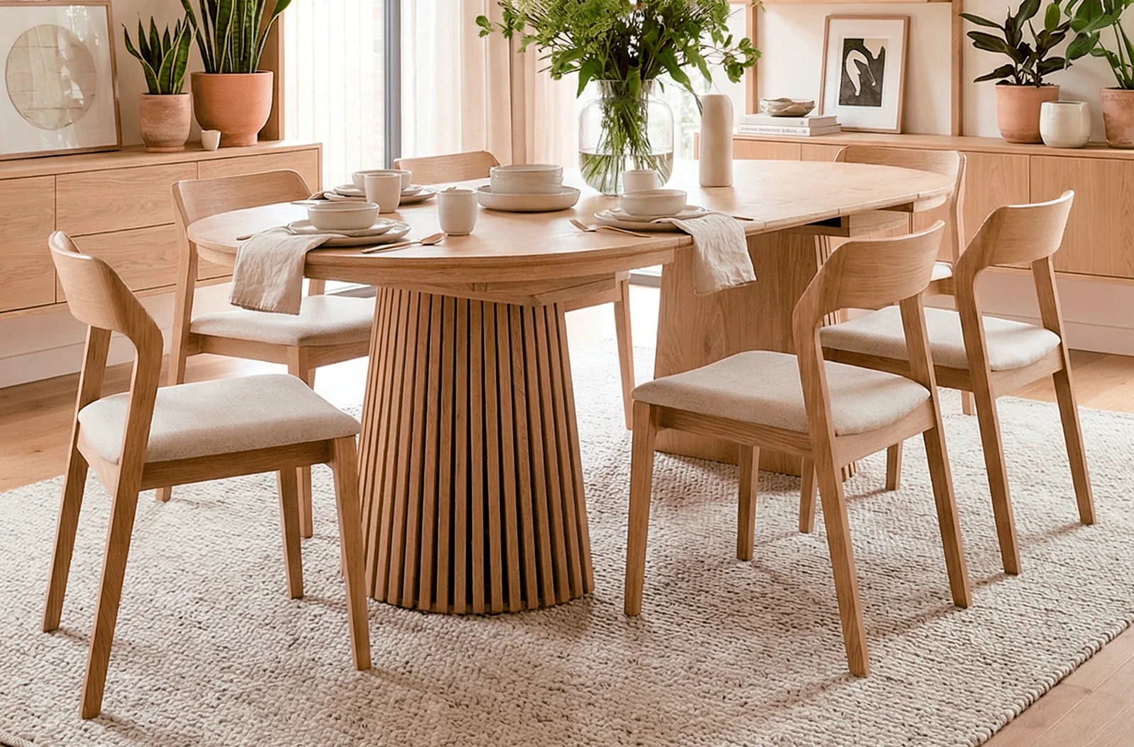 Mesa de comedor extensible Ryan, roble en un salón